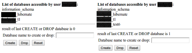 create drop database with Java/JSP