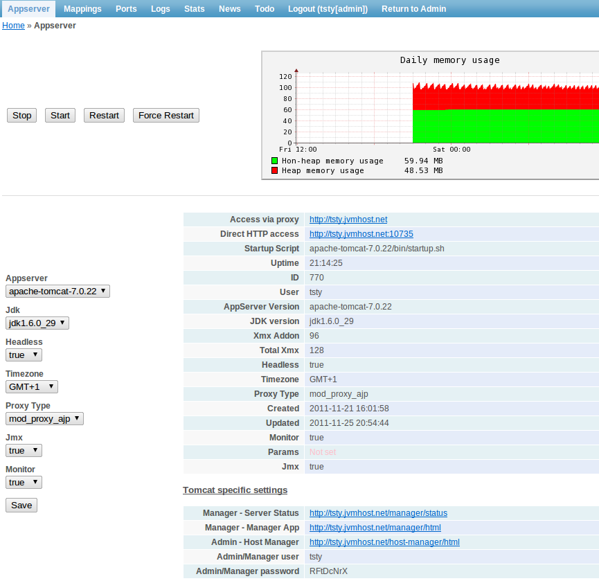 Grails application in JVMCP panel