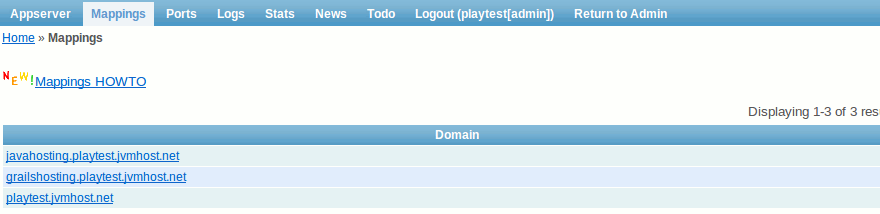 List of domains available for mapping to application server in JCP