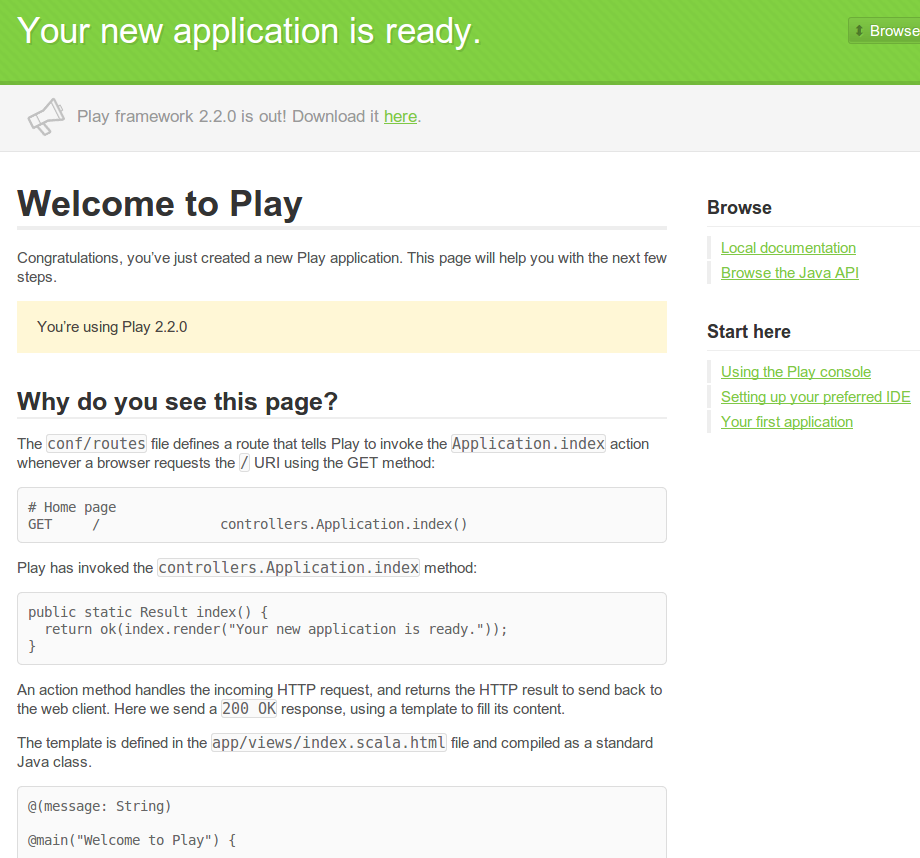 Play Framework Java Welcome page