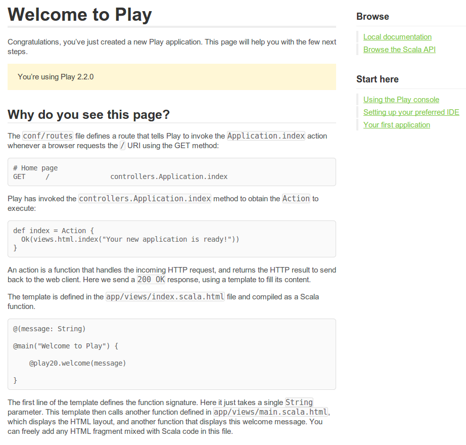Play Framework Scala Welcome page