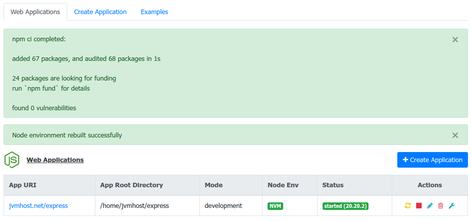DirectAdmin NodeJS Plugin - Node Environment Rebuilt