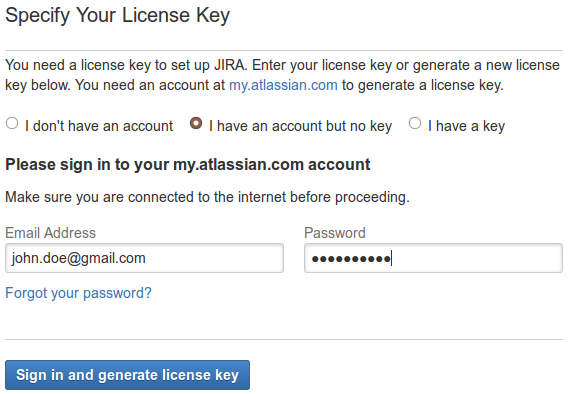 JIRA Wizard setup license