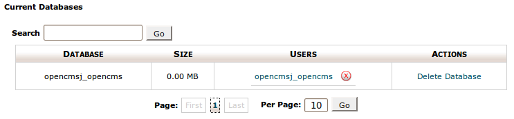 OpenCMS database and user ready