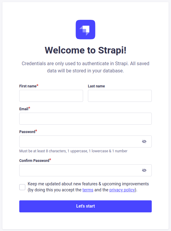Strapi login page